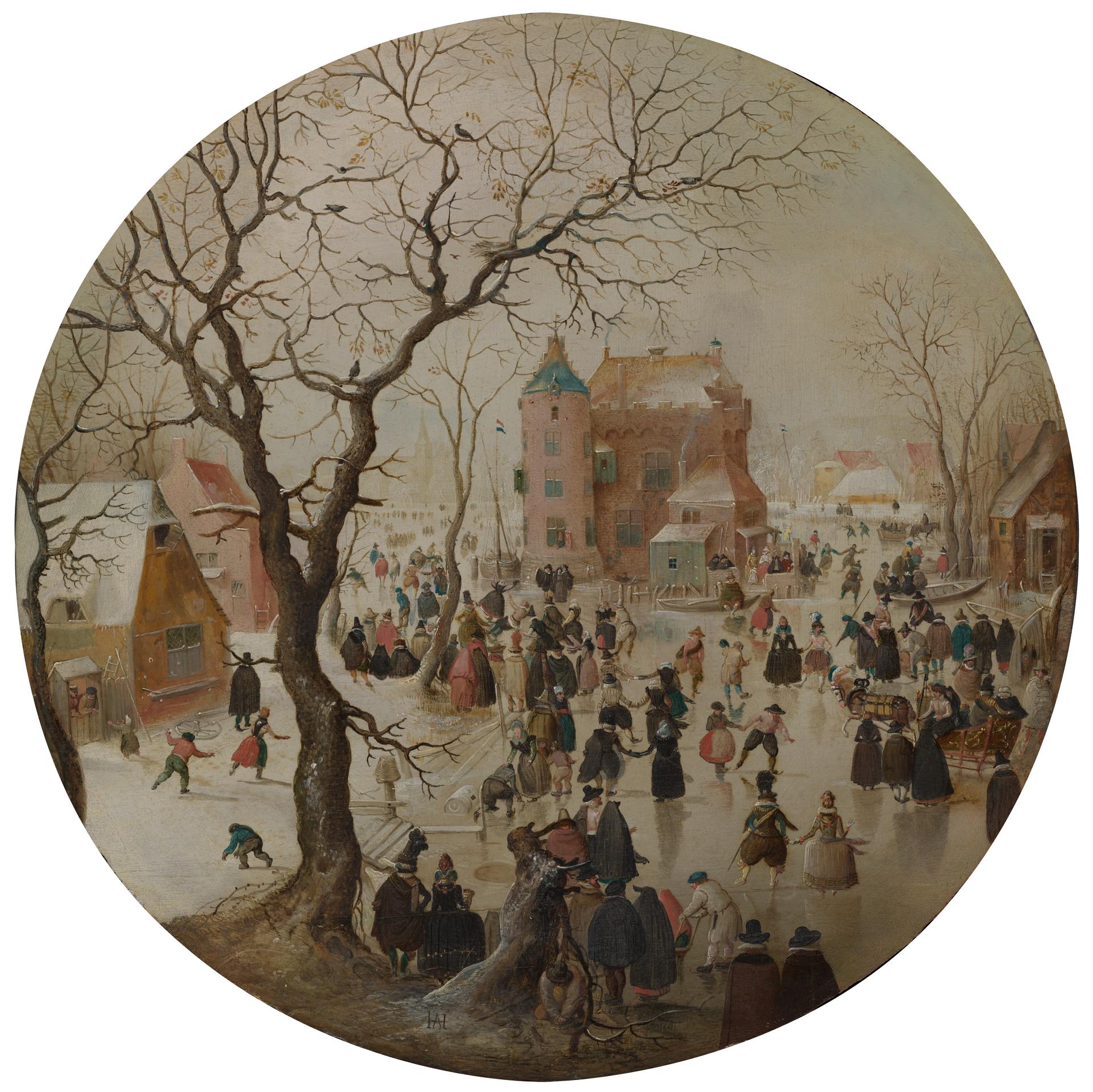 A Winter Scene with Skaters near a Castle
