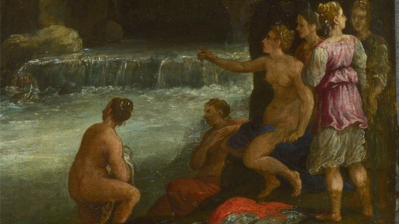 Detail of Paul Bril, 'Diana and Callisto', probably 1620s. A group of women bathing by a river.