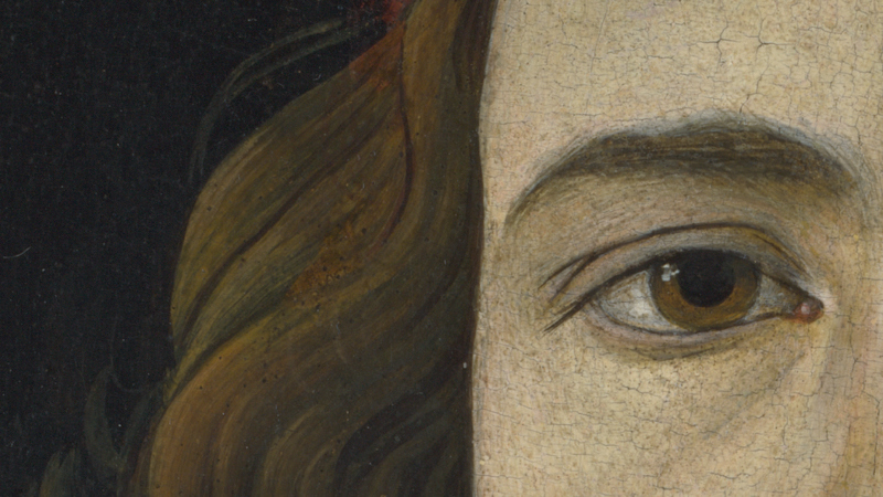 Detail of Sandro Botticelli, 'Portrait of a Young Man', probably about 1480-5. Man's eye.