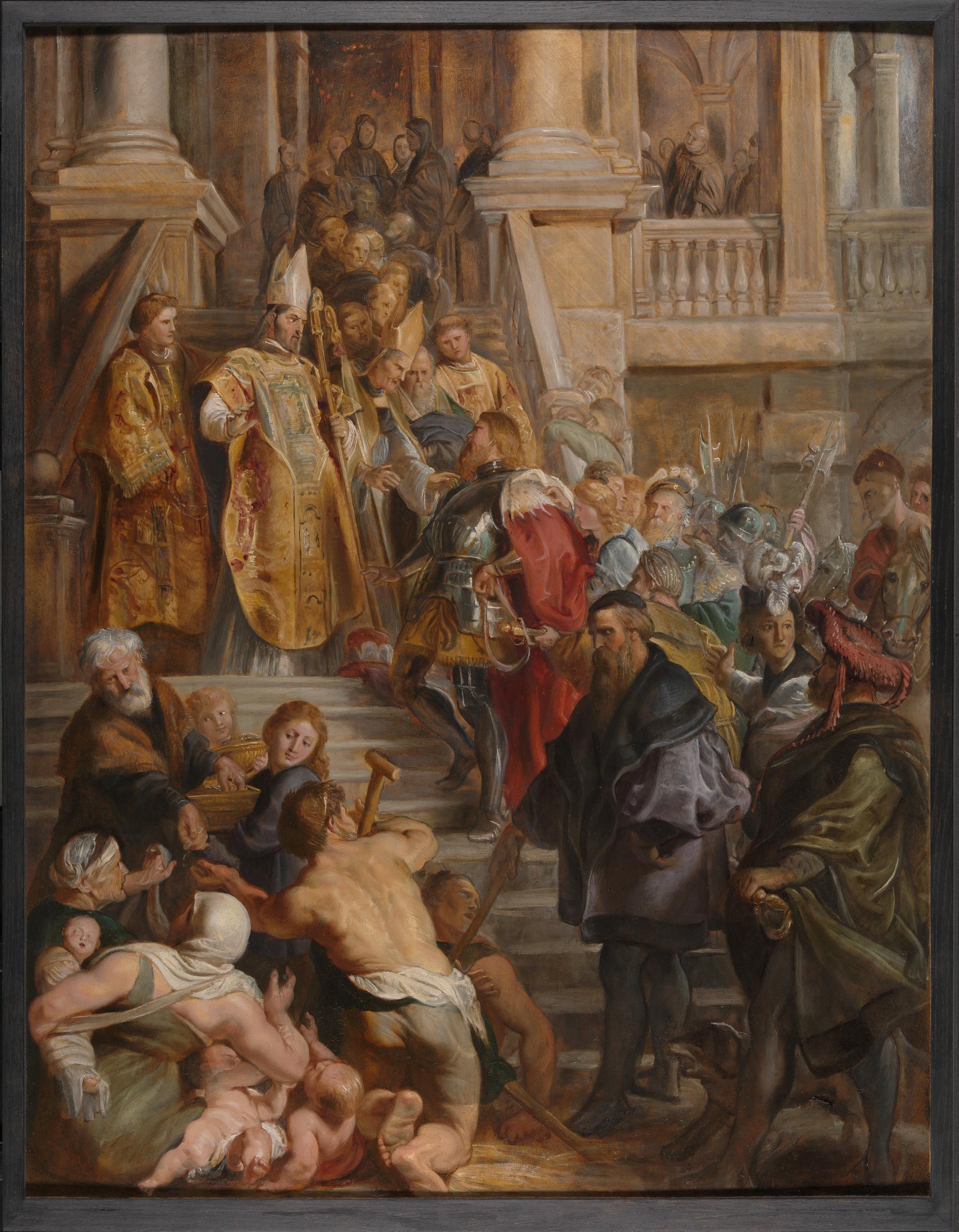 Saint Bavo is received by Saints Amand and Floribert
