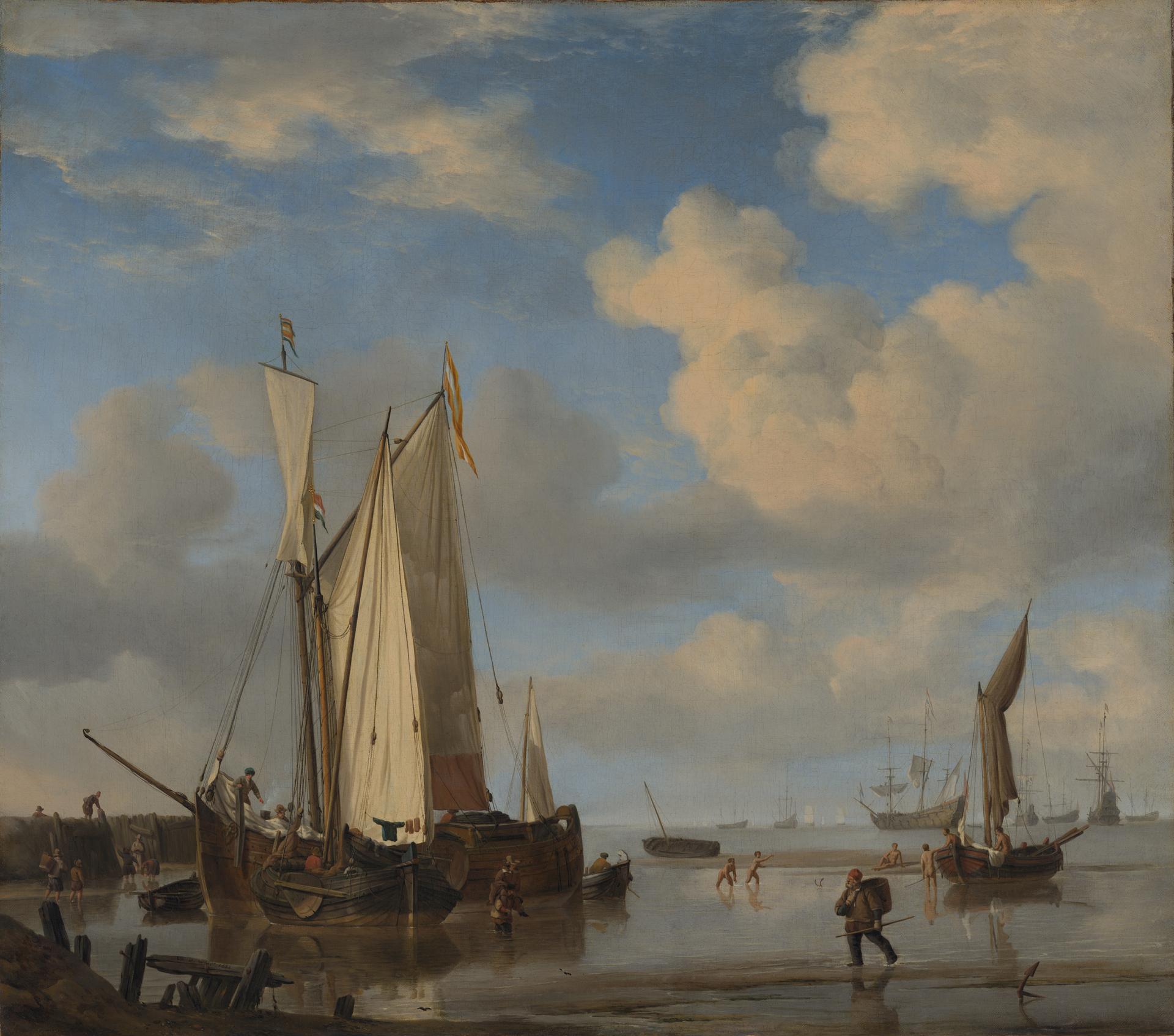 Dutch Vessels Inshore and Men Bathing