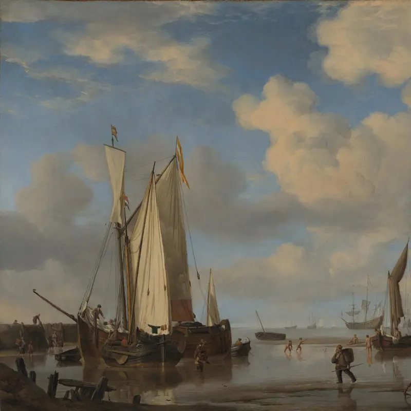 Dutch Vessels Inshore and Men Bathing