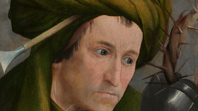 Detail of Hieronymus Bosch, 'Christ Mocked (The Crowning with Thorns)', about 1510. A man's head.