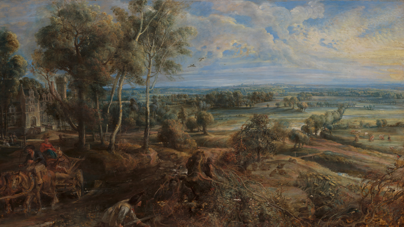 Detail from Peter Paul Rubens, 'An Autumn Landscape with a View of Het Steen in the Early Morning', probably 1636: Photograph taken after the varnish had been removed