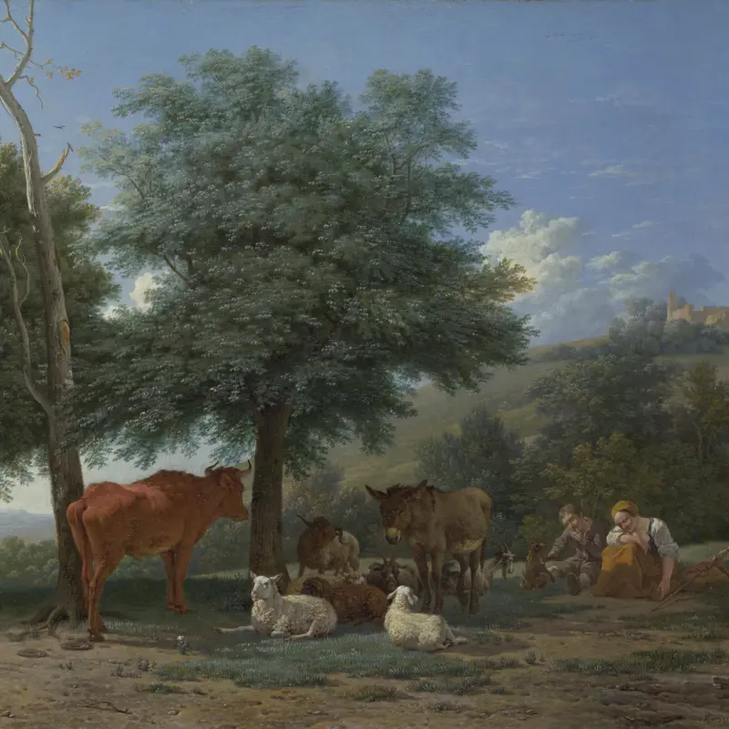 Farm Animals with a Boy and Herdswoman