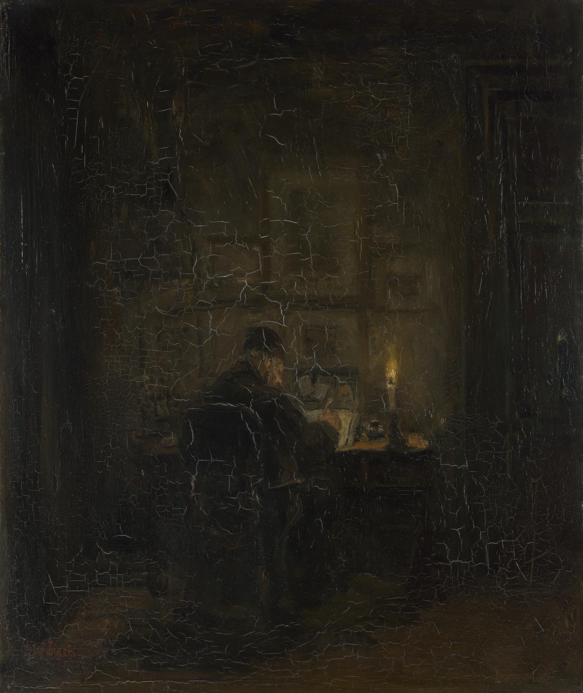An Old Man writing by Candlelight