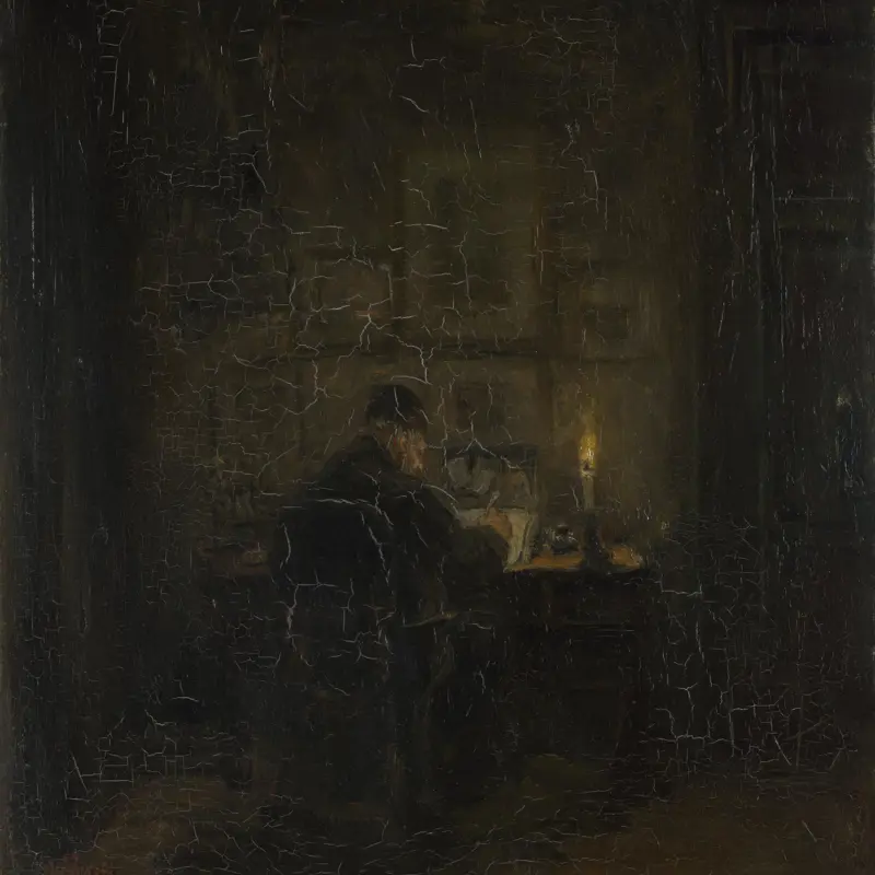 An Old Man writing by Candlelight