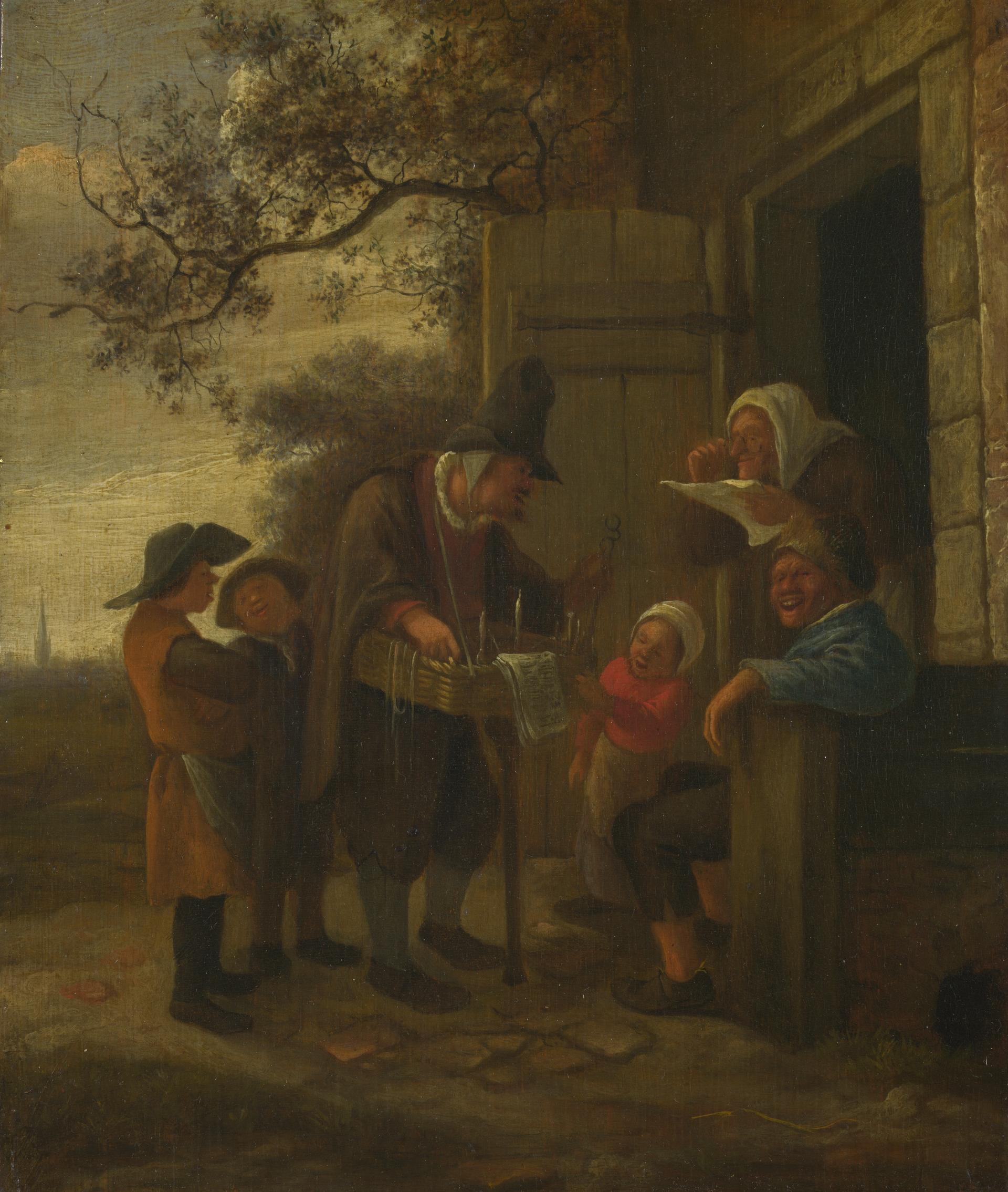 A Pedlar selling Spectacles outside a Cottage