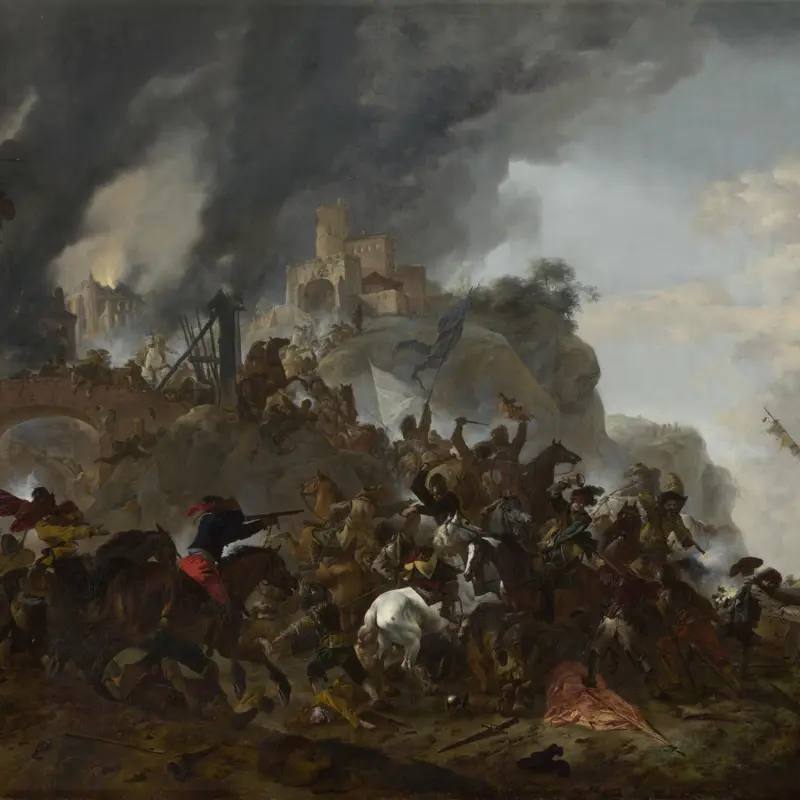 Cavalry making a Sortie from a Fort on a Hill