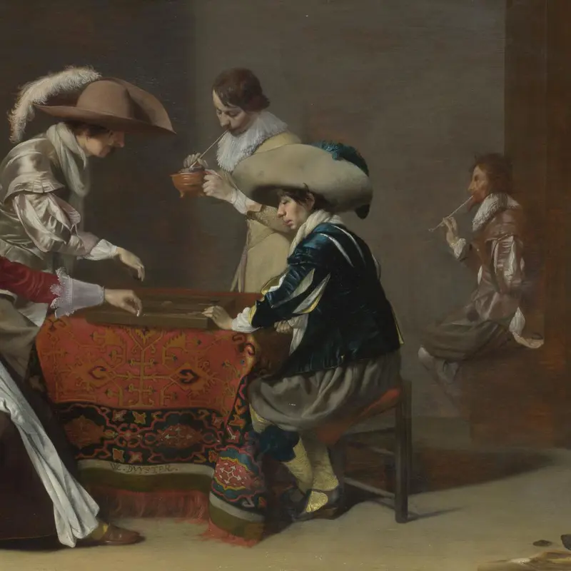 Two Men playing Tric-trac, with a Woman scoring