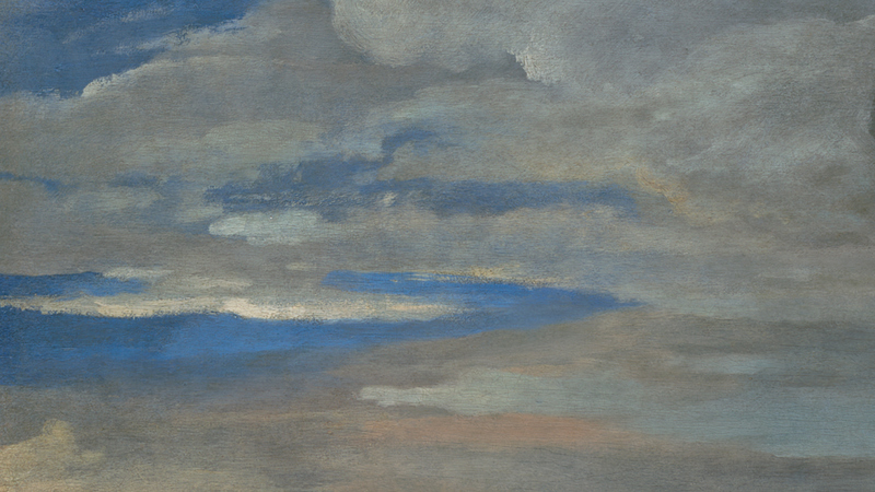 Detail of Anthony van Dyck, 'Equestrian Portrait of Charles I', about 1637-8. Blue sky with clouds.