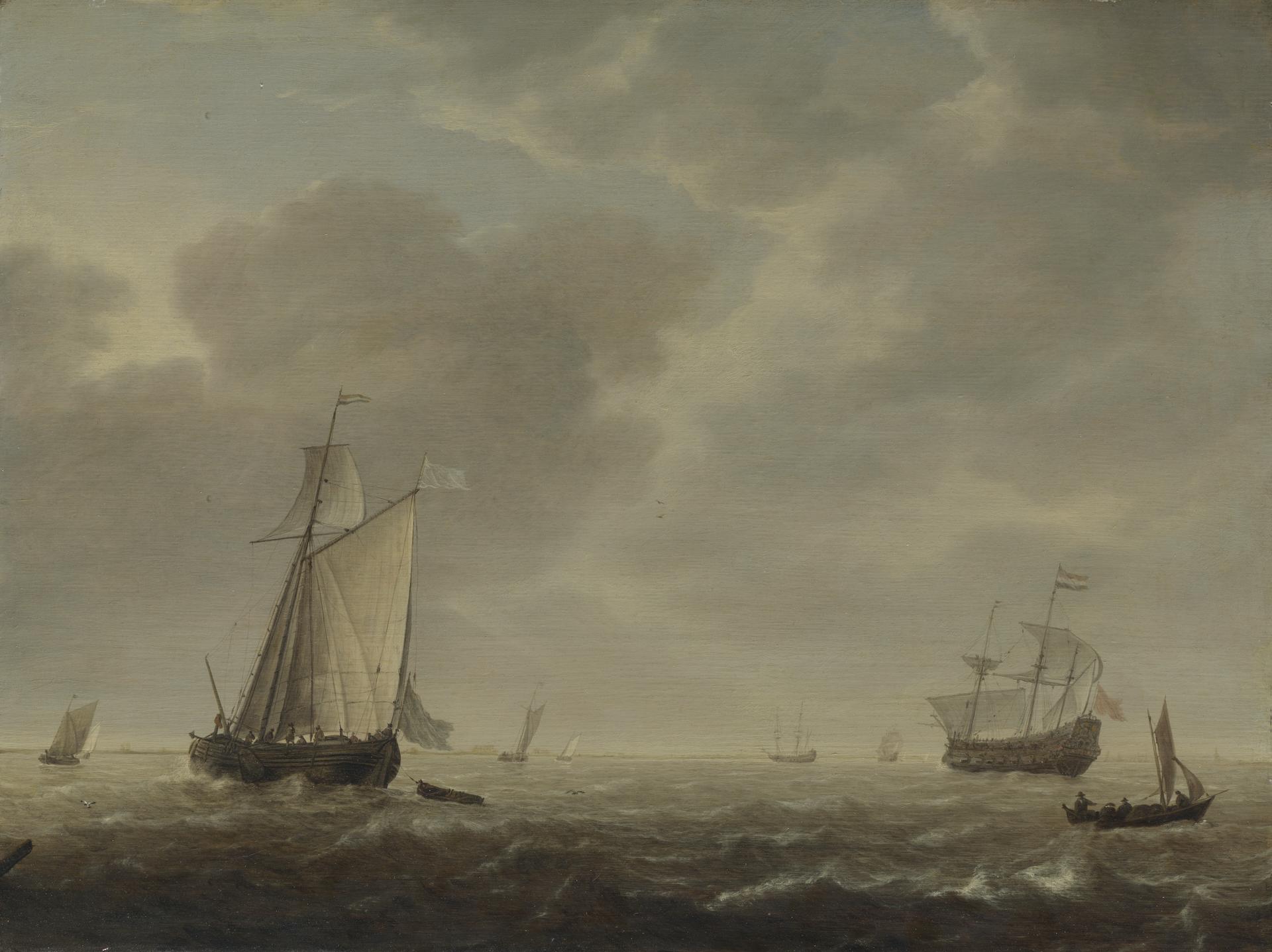 A Dutch Man-of-war and Various Vessels in a Breeze