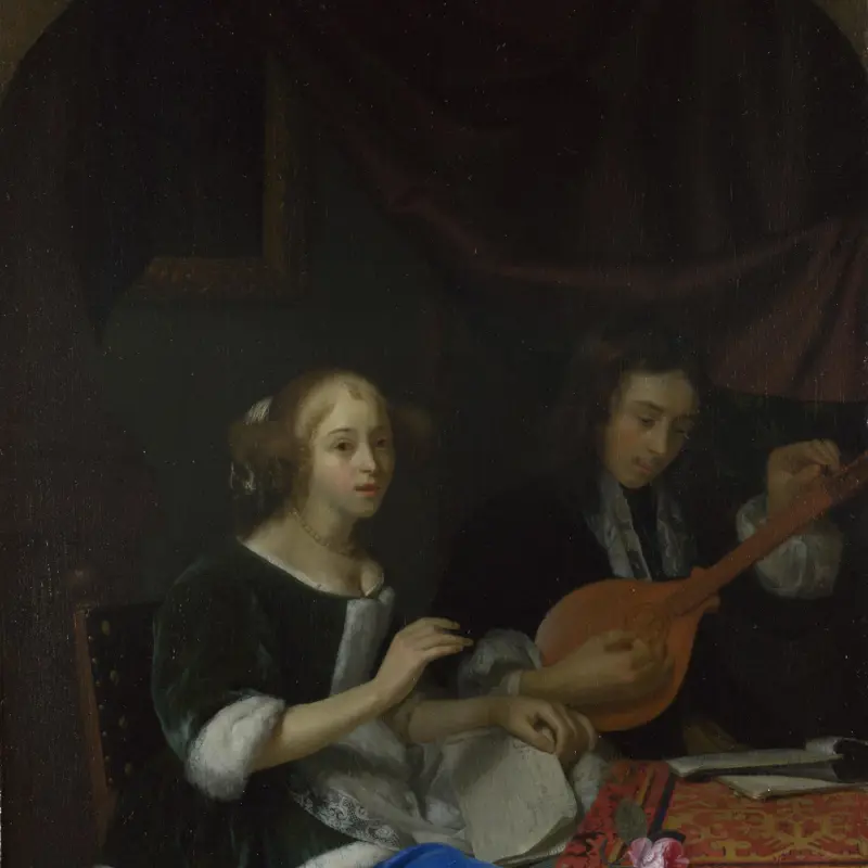 A Woman singing and a Man with a Cittern