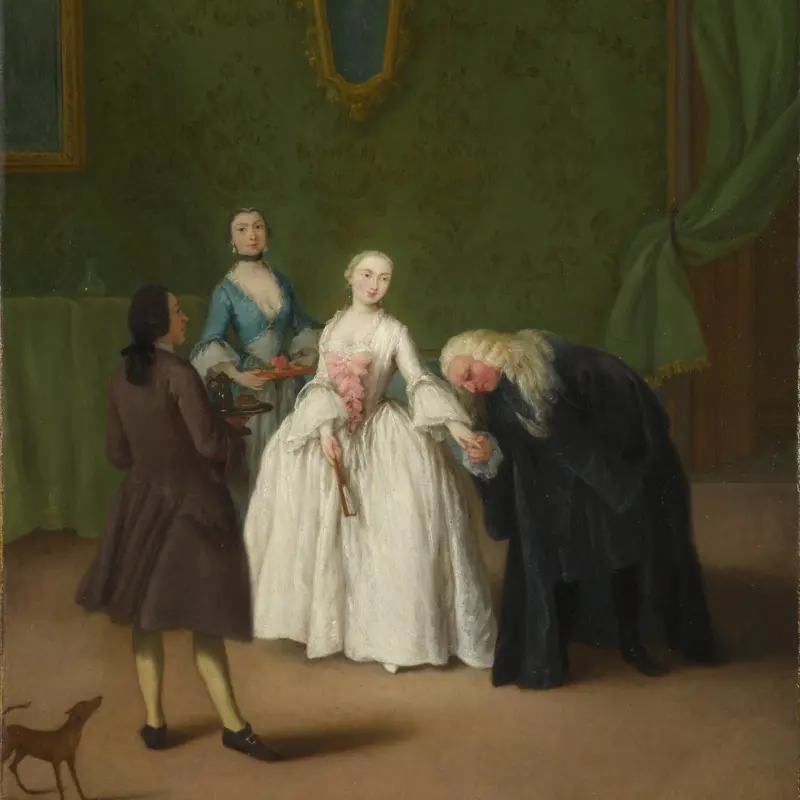 A Nobleman kissing a Lady's Hand