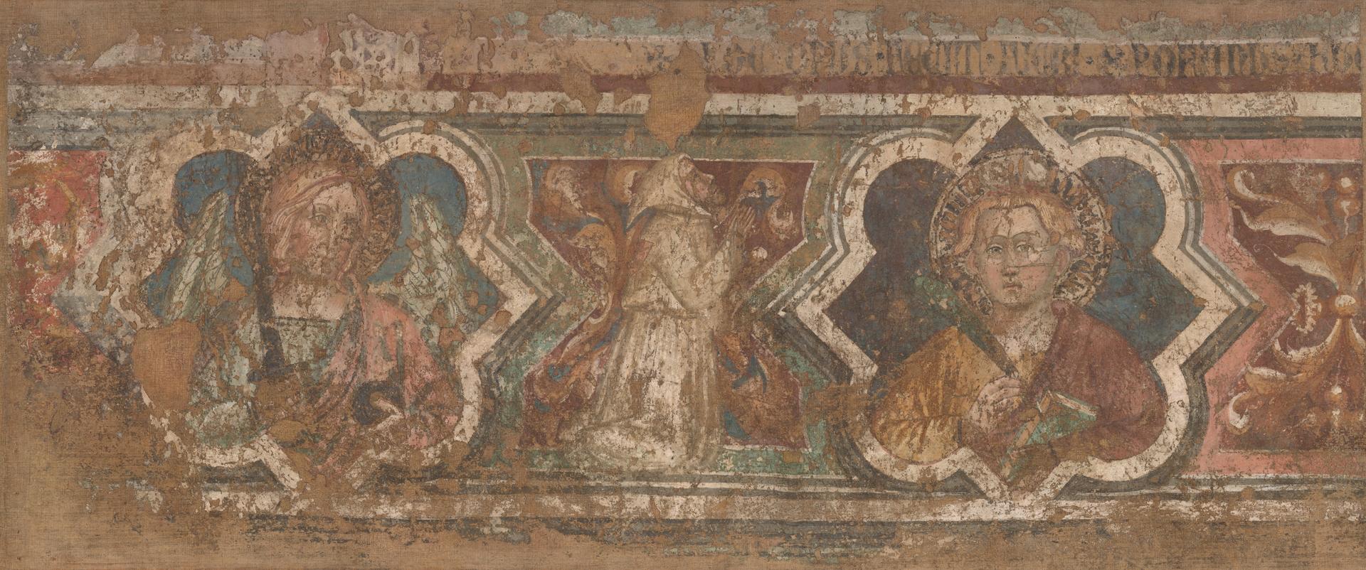 Decorative Border with a Kneeling Flagellant and Saints