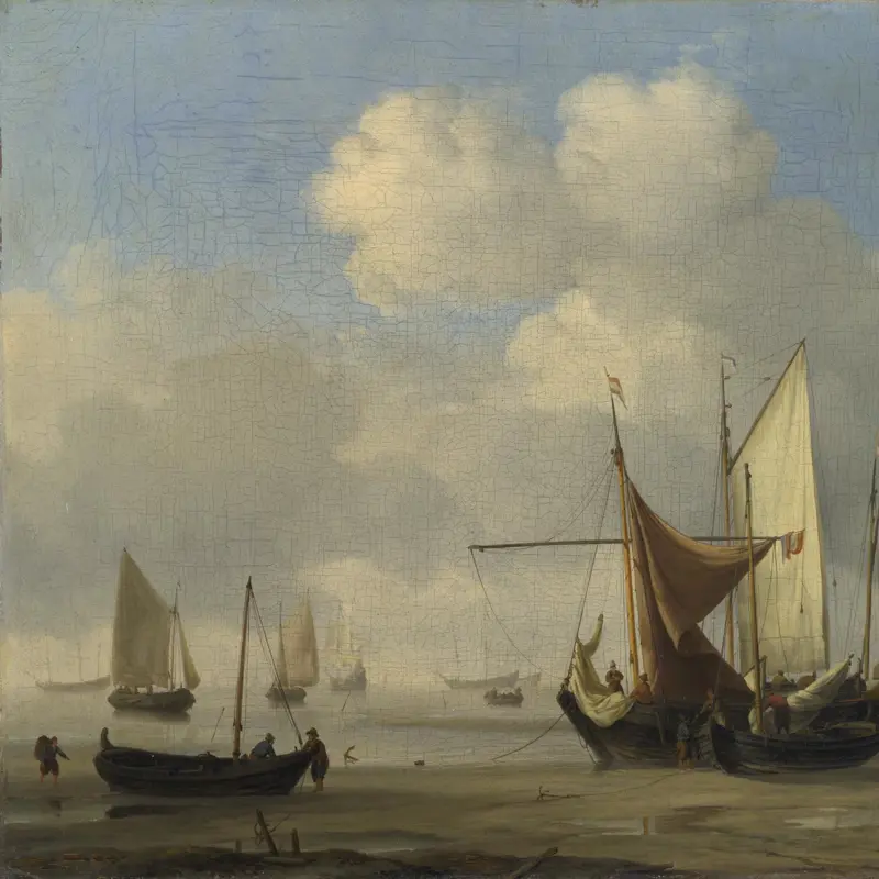 Small Dutch Vessels Aground at Low Water in a Calm