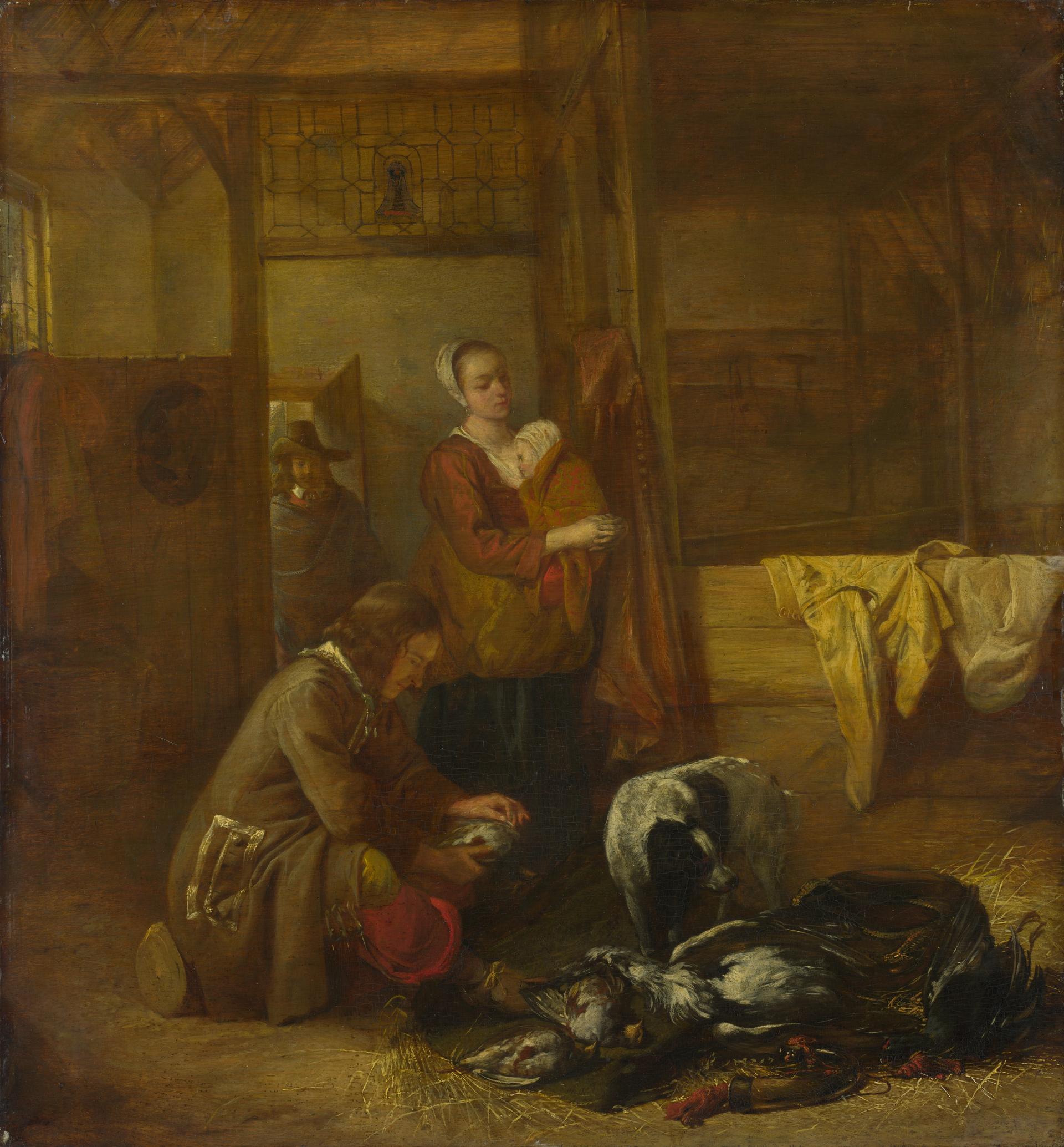 A Man with Dead Birds, and Other Figures, in a Stable