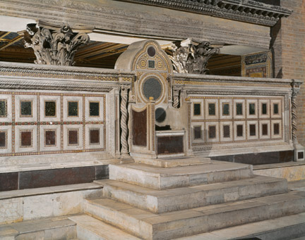 Thirteenth-century episcopal throne in San Lorenzo fuori le Mura, Rome.