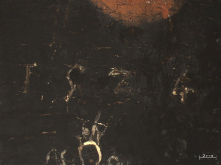 Detail from NG1925 showing surviving fragments of original paint in the area of the date