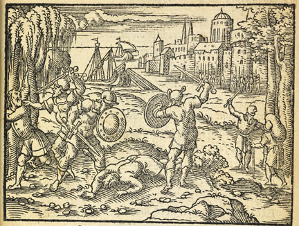 fig. 6 Virgil Solis, ‘The Bronze Age’, from Ovid’s Metamorphosis, 1563, woodcut, British Library, London © By permission of the British Library, London