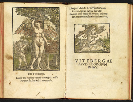 fig. 7 Woodcuts of Venus and of Cupid from Georg Rhau, ‘Enchiridion utriusque musicae practicae’, 1538, The British Library, London, M.K.8c.6 © By permission of the British Library, London