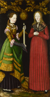 Lucas Cranach the Elder (1472 – 1553) ‘Saints Genevieve and Apollonia’, 1506, NG6511.1