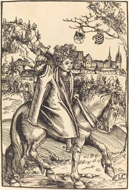 fig. 6 Lucas Cranach the Elder, Detail from ‘A Saxon Prince on Horseback’, 1506, woodcut, National Gallery of Art, Washington, Rosenwald Collection 1950.1.51 © Image courtesy of the Board of Trustees, National Gallery of Art, Washington, DC