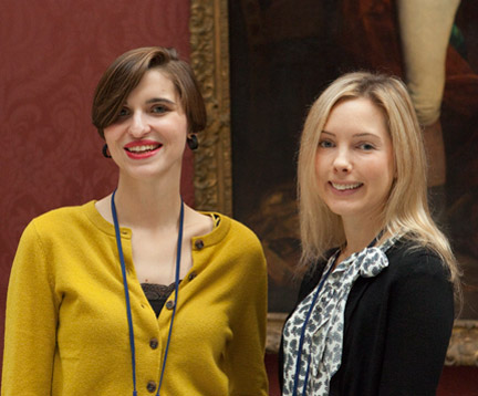 Eloise Donnelly and Helen Hillyard, Curatorial Trainees, photographed in the gallery.
