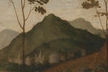Attributed to Sassoferrato, after Perugino, 'The Baptism of Christ', detail showing the warm pinkish ground