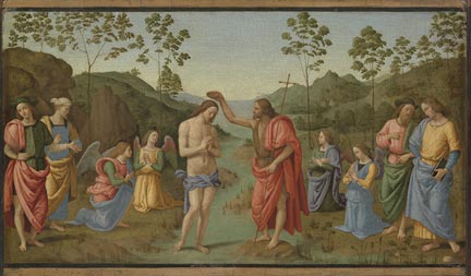 After Pietro Perugino, 'The Baptism of Christ', probably late 16th or early 17th century, Canterbury City Council Museums. © Photo: The National Gallery, London / courtesy Canterbury City Council Museums