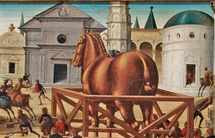 Biagio di Antonio: Detail from 'The Siege of Troy, The Wooden Horse'.