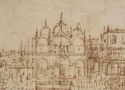 Gentile Bellini: Detail of the basilica and Doge's Palace from 'A Procession in Piazza San Marco'.