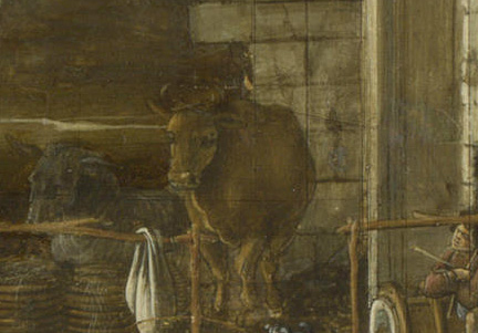 Sandro Botticelli: Detail showing the underlying grid in 'The Adoration of the Kings'.