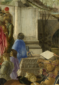 Sandro Botticelli: Detail showing upside-down capital on the ground from 'The Adoration of the Kings'.