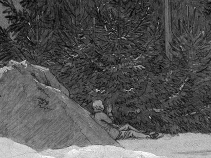 Detail of infrared reflectogram, showing extensive underdrawing