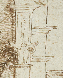 Lorenzo Costa: Detail of top column from 'Christ in the House of Simon the Pharisee'.