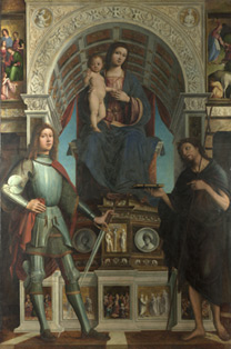 Lorenzo Costa and Gianfrancesco Maineri: 'The Virgin and Child with Saints'.