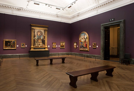 Gallery 6 after refurbishment, including newly recovered ceiling heights, skylights, LED lighting and repaired plasterwork.