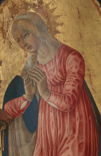 fig. 22 a and b Comparison of the Virgin from NG 1155’s head and belly with the ‘Virgin Annunciate’, Museum of Art, Rhode Island School of Design (detail)