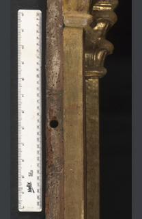 fig. 29 Top dowel hole on Saint Michael, Museo di Palazzo Corboli, Asciano