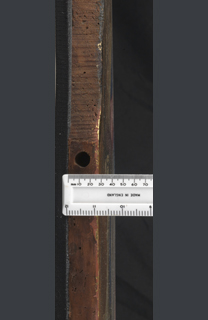 fig. 31 Dowel hole in the Virgin Annunciate, Museum of Art, Rhode Island School of Design