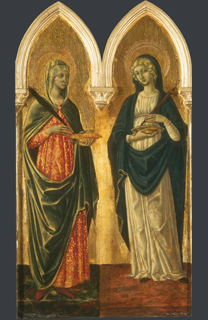 fig. 35  Matteo Di Giovanni, ‘Saint Agatha’ and ‘Saint Lucy’, Tempera and gold on panel, 54.42 x 30.48 cm. Private collection