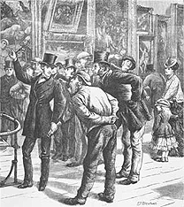 A cartoon showing Gallery patrons of various classes