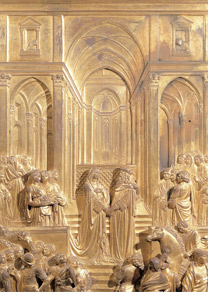 Lorenzo Ghiberti: Florence Baptistery detail of the arches from 'The Meeting of Solomon and Sheba'.