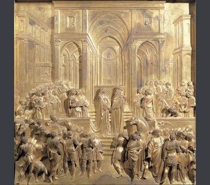 Lorenzo Ghiberti: Florence Baptistery 'The Meeting of Solomon and Sheba'.