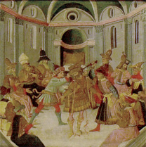 Apollonio di Giovanni: Detail showing the assassination in the Hall of Pompey from the 'Assassination and Funeral of Julius Caesar'.