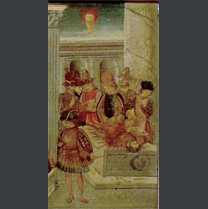Apollonio di Giovanni: Detail showing Caesar's funeral from the 'Assassination and Funeral of Julius Caesar'.