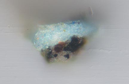 Photomicrograph of paint cross-section taken from figure at far left of 'Venice: Entrance to the Cannaregio'