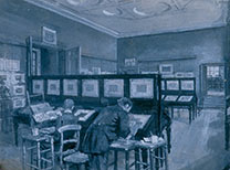 Interior view of the National Gallery with Copyists and Students