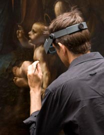 Director of Conservation Larrry Keith carrying out restoration work on the painting.